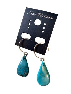 Artisan genuine Turquoise Teardrop .925 Hoop Earrings - Blue